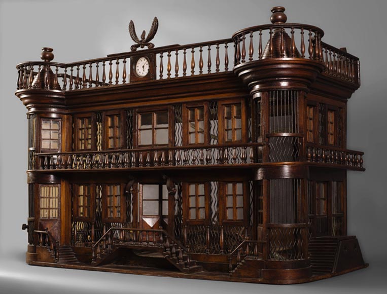 Rare cage à oiseaux ancienne en forme de château miniature, fin du XIXè siècle-0