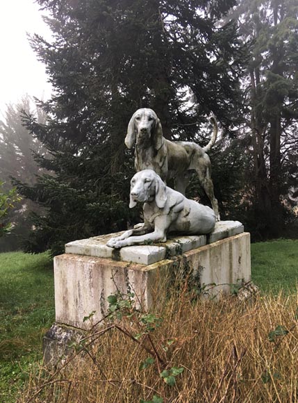 ""Hunting dogs"", exceptional antique cast iron statue signed by Camille Gaté, model from the 1889 World's Fair_fr