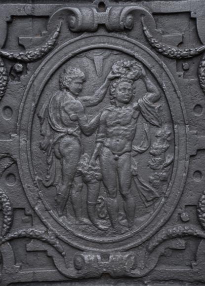Scène de couronnement, plaque de cheminée ancienne du XVIIè siècle-1