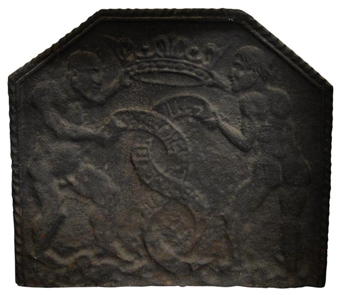 Rare plaque de cheminée ancienne du XVIIè siècle avec Satan-0