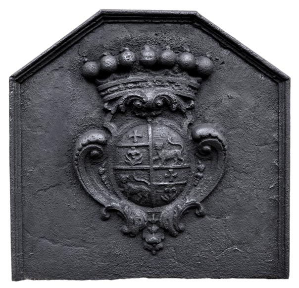 Plaque de cheminée ancienne aux armes de la famille Joly, XVIIIème siècle-0