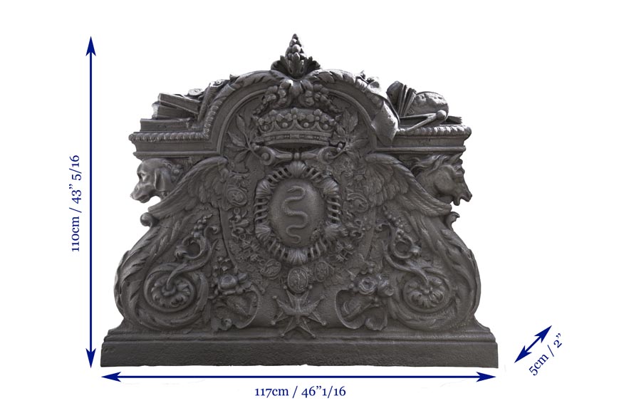 Exceptional antique cast iron fireback with the coat of arms of Jean-Baptiste Colbert, marquis of Seignelay_fr