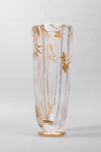 Paire de vases en cristal, à décor doré de bambous-2