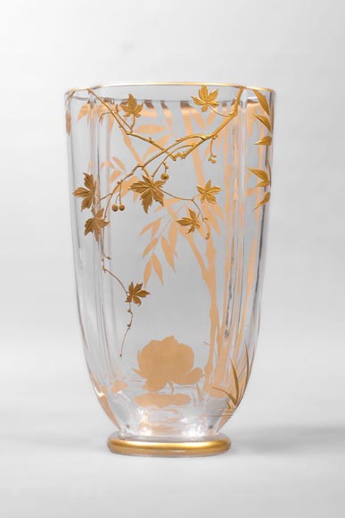 Paire de vases en cristal, à décor doré de bambous-3