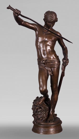 Antonin MERCIÉ (1845-1916) - DAVID et GOLIATH en bronze à patine brune-0