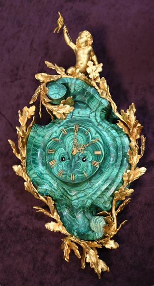 Cartel d'applique de style Napoléon III en bronze et malachite-2