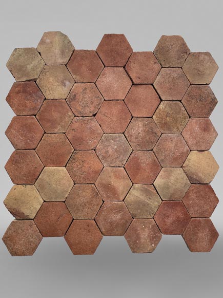 Lot de 16 m² de dalles hexagonales anciennes en terre cuite, XVIIIe siècle-0