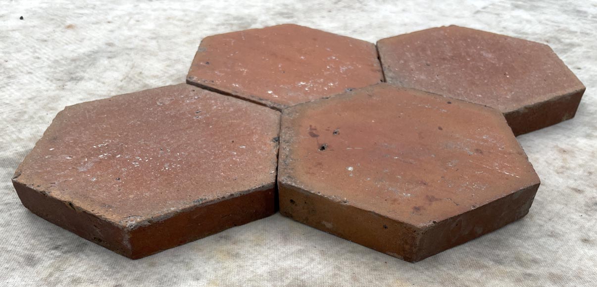 Lot d'environ 1,4 m² de dalles hexagonales anciennes en terre cuite, XIXe siècle-1