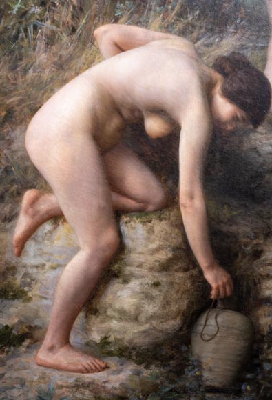 Jules LARCHER - Nymphes à la fontaine, huile sur toile-4