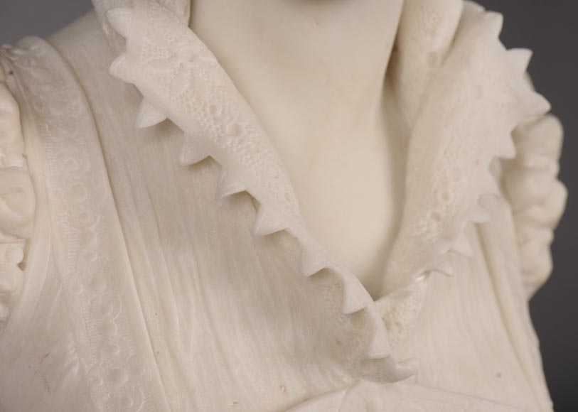 FAURE DE BROUSSÉ - Buste de femme en costume Renaissance, en marbre statuaire-6