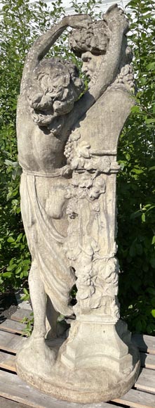 Statue de jardin en pierre composite représentant une femme rendant hommage à Baccus-6