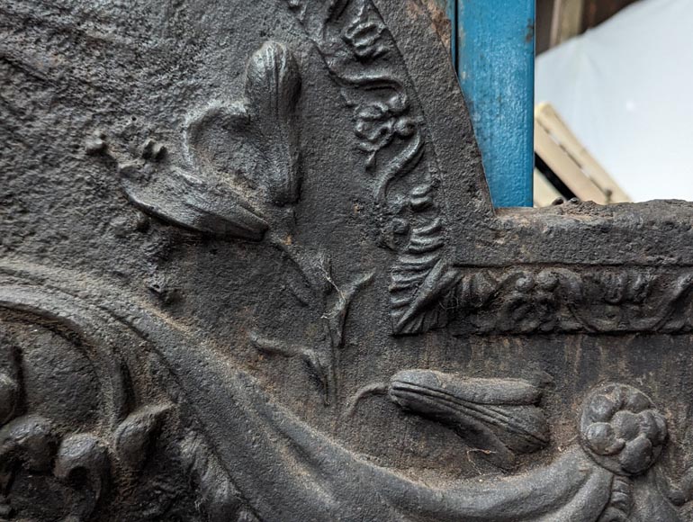 Plaque de cheminée aux armes de France, avec une tête d'Apollon et la dépouille d'un lion-6