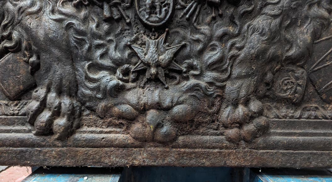 Plaque de cheminée aux armes de France, avec une tête d'Apollon et la dépouille d'un lion-15