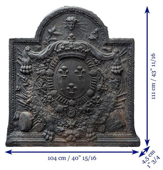 Plaque de cheminée aux armes de France, avec une tête d'Apollon et la dépouille d'un lion-18