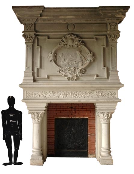 Monumental antique Neo-Renaissance style stone mantel coming from the Chateau of Montgeon_fr
