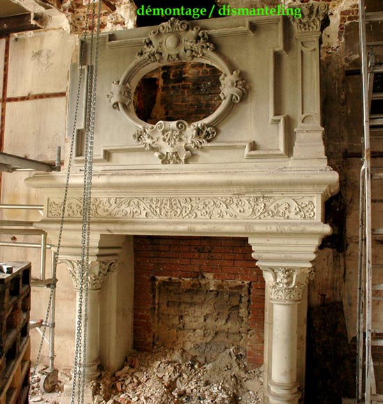 Monumental antique Neo-Renaissance style stone mantel coming from the Chateau of Montgeon_fr