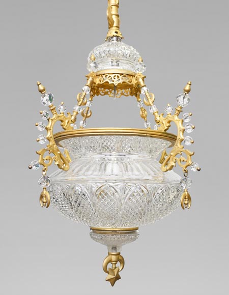 BACCARAT (Attribué à) - Lustre oriental en cristal et bronze doré inspiré d'une lampe de mosquée-0