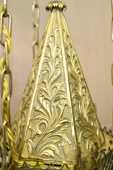 Lustre neo gothique en bronze doré-5