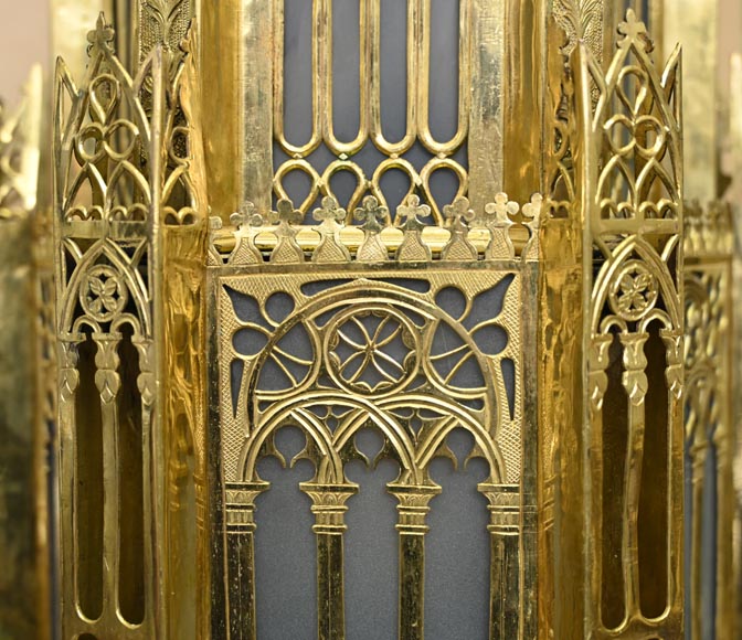 Lustre neo gothique en bronze doré-6