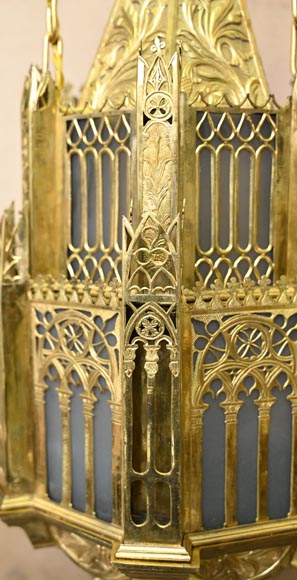 Lustre neo gothique en bronze doré-7