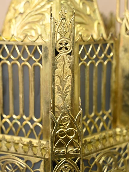 Lustre neo gothique en bronze doré-8