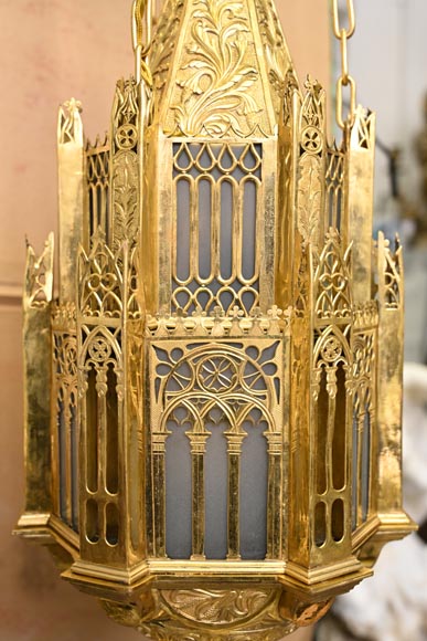 Lustre neo gothique en bronze doré-9
