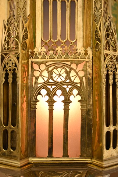 Lustre neo gothique en bronze doré-11