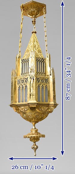 Lustre neo gothique en bronze doré-16