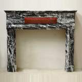 Cheminée en marbre noir Marquina avec incrustation de marbre rouge