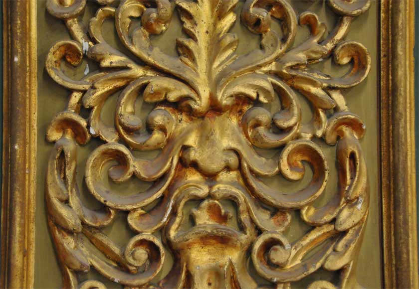 Paire de portes vertes à décor de panneaux de bois sculpté et doré-2