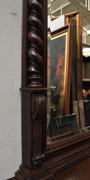 Grande cheminée en chêne de style Louis XIII avec trumeau à miroir-6
