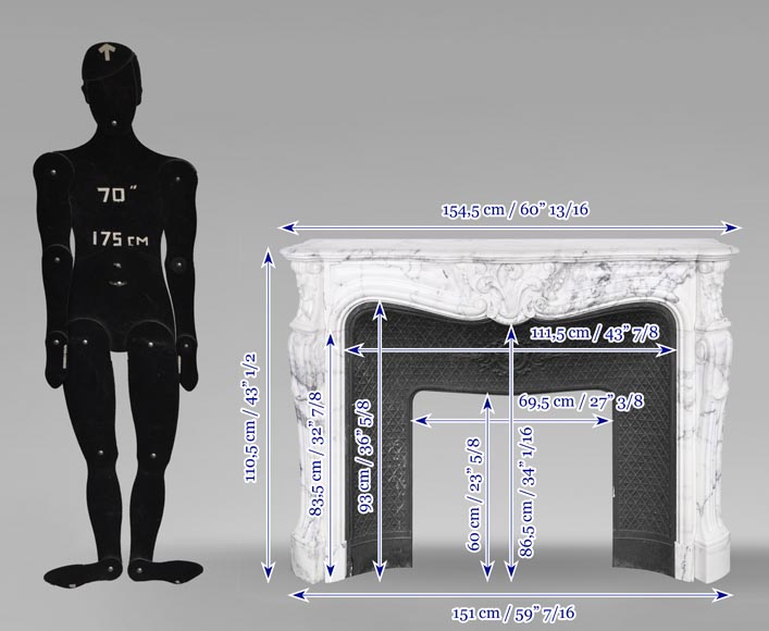 Cheminée de style Louis XV en marbre Arabescato, décorée d'une palmette asymétrique Cheminée de style Louis XV en marbre Arabescato, décorée d'une palmette asymétrique-13