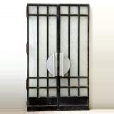 Deux paires de portes 1925 en fer et verre gravé à l'acide
