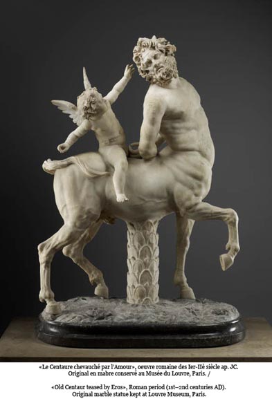  "Old centaur teased by Eros", antique garden statue in cast iron_fr