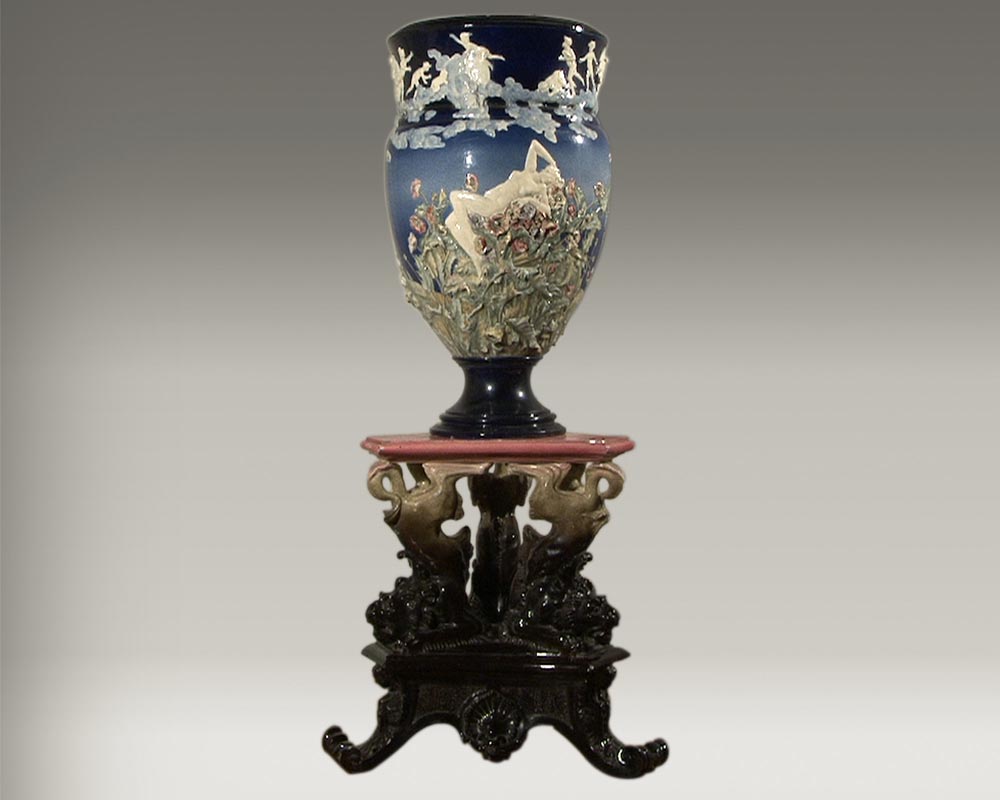 Louis-Robert CARRIER-BELLEUSE et FAÏENCERIE DE CHOISY LE ROI : "Uranie" exceptionnel vase en grès. Exposé en 1902. Louis-Robert CARRIER-BELLEUSE et FAÏENCERIE DE CHOISY LE ROI : "Uranie" exceptionnel vase en grès. Exposé en 1902.-0