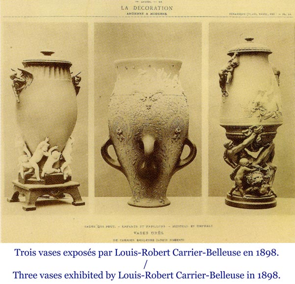 Louis-Robert CARRIER-BELLEUSE et FAÏENCERIE DE CHOISY LE ROI : "Uranie" exceptionnel vase en grès. Exposé en 1902. Louis-Robert CARRIER-BELLEUSE et FAÏENCERIE DE CHOISY LE ROI : "Uranie" exceptionnel vase en grès. Exposé en 1902.-11