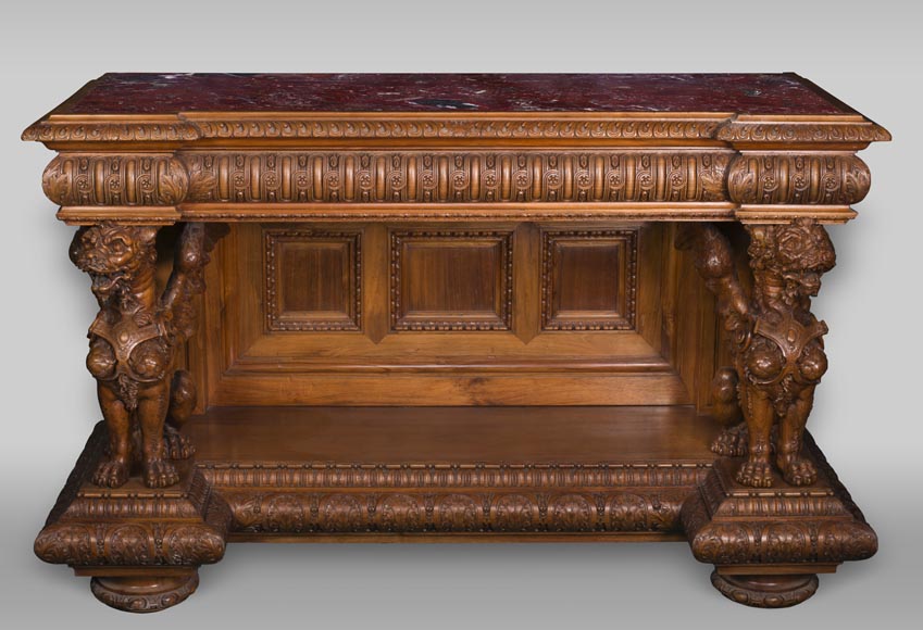 La desserte aux lions ailés  provenant d'un exceptionnel ensemble mobilier réalisé par Moïse Michelangelo Guggenheim pour le Palazzo Papadopoli de Venise, Italie La desserte aux lions ailés  provenant d'un exceptionnel ensemble mobilier réalisé par Moïse Michelangelo Guggenheim pour le Palazzo Papadopoli de Venise, Italie-0