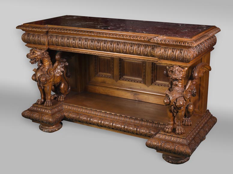 La desserte aux lions ailés  provenant d'un exceptionnel ensemble mobilier réalisé par Moïse Michelangelo Guggenheim pour le Palazzo Papadopoli de Venise, Italie La desserte aux lions ailés  provenant d'un exceptionnel ensemble mobilier réalisé par Moïse Michelangelo Guggenheim pour le Palazzo Papadopoli de Venise, Italie-1