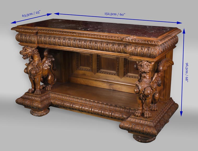 La desserte aux lions ailés  provenant d'un exceptionnel ensemble mobilier réalisé par Moïse Michelangelo Guggenheim pour le Palazzo Papadopoli de Venise, Italie La desserte aux lions ailés  provenant d'un exceptionnel ensemble mobilier réalisé par Moïse Michelangelo Guggenheim pour le Palazzo Papadopoli de Venise, Italie-8