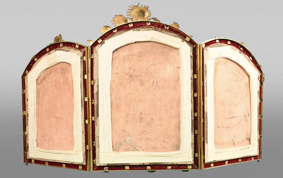 DORVAL, émailleur - Triptyque émaillé aux femmes à fleurs de chrysanthème DORVAL, émailleur - Triptyque émaillé aux femmes à fleurs de chrysanthème-8