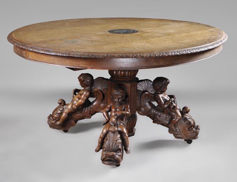 Belle salle à manger en noyer sculpté estampillée par l'ébéniste Paul Mazaroz Belle salle à manger en noyer sculpté estampillée par l'ébéniste Paul Mazaroz-10