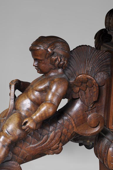 Belle salle à manger en noyer sculpté estampillée par l'ébéniste Paul Mazaroz Belle salle à manger en noyer sculpté estampillée par l'ébéniste Paul Mazaroz-11