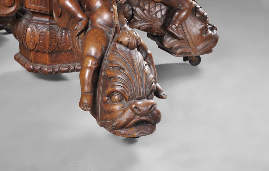 Belle salle à manger en noyer sculpté estampillée par l'ébéniste Paul Mazaroz Belle salle à manger en noyer sculpté estampillée par l'ébéniste Paul Mazaroz-12