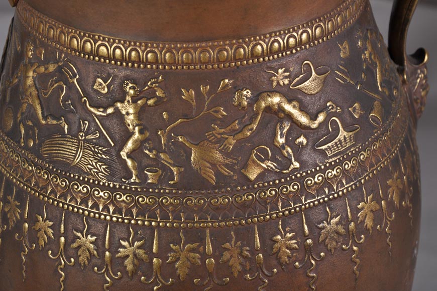 Ferdinand LEVILLAIN (1837 - 1905) Paire de lampes Napoléon III à double patine or et brune Ferdinand LEVILLAIN (1837 - 1905) Paire de lampes Napoléon III à double patine or et brune-4