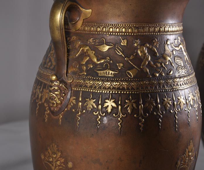 Ferdinand LEVILLAIN (1837 - 1905) Paire de lampes Napoléon III à double patine or et brune Ferdinand LEVILLAIN (1837 - 1905) Paire de lampes Napoléon III à double patine or et brune-5