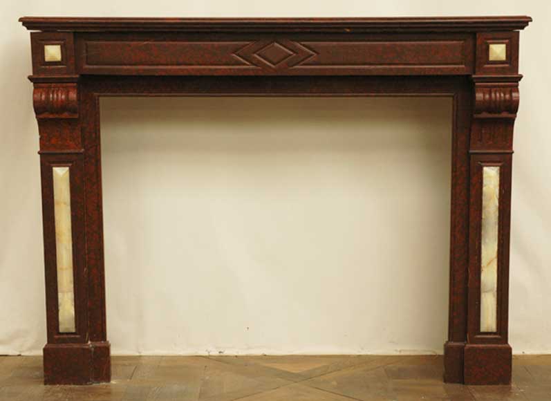 Cheminée en marbre Rouge Griotte et onyx.  Cheminée en marbre Rouge Griotte et onyx. -0