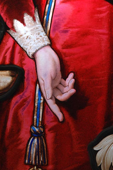 « Le Départ pour la chasse » Grand vitrail en verre émaillé de l’atelier Lorin, provenant du château des Ollières à Nice « Le Départ pour la chasse » Grand vitrail en verre émaillé de l’atelier Lorin, provenant du château des Ollières à Nice-5