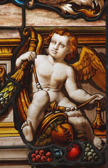 « Le Départ pour la chasse » Grand vitrail en verre émaillé de l’atelier Lorin, provenant du château des Ollières à Nice « Le Départ pour la chasse » Grand vitrail en verre émaillé de l’atelier Lorin, provenant du château des Ollières à Nice-7