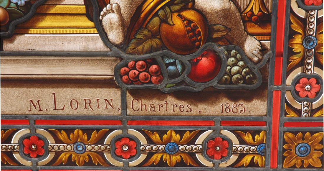 « Le Départ pour la chasse » Grand vitrail en verre émaillé de l’atelier Lorin, provenant du château des Ollières à Nice « Le Départ pour la chasse » Grand vitrail en verre émaillé de l’atelier Lorin, provenant du château des Ollières à Nice-8