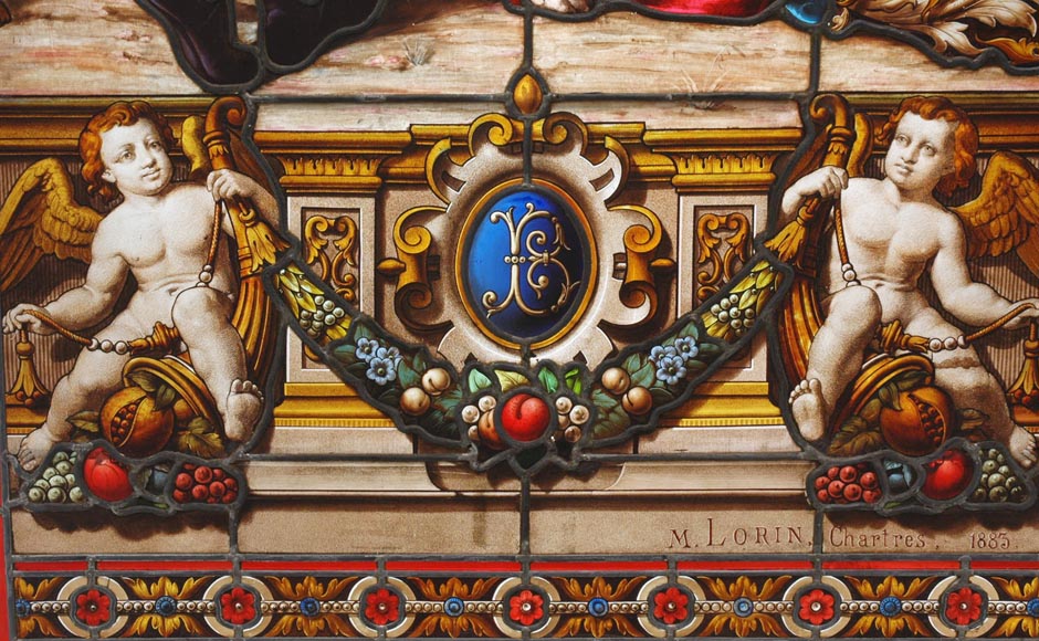 « Le Départ pour la chasse » Grand vitrail en verre émaillé de l’atelier Lorin, provenant du château des Ollières à Nice « Le Départ pour la chasse » Grand vitrail en verre émaillé de l’atelier Lorin, provenant du château des Ollières à Nice-9